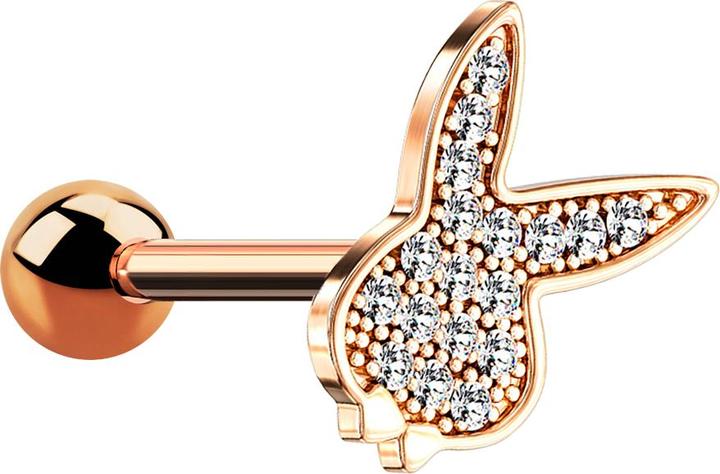 Produktbild Star Piercing Micro Barbell rosegold mit Playboy Bunny und Kristallen (Chirurgenstahl 316L, Messing)
