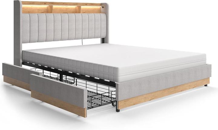 VitaliSpa Bettgestell Nura, Grau/Eiche, 167.5 x 113.2 cm mit Matratze (160 x 200 cm)