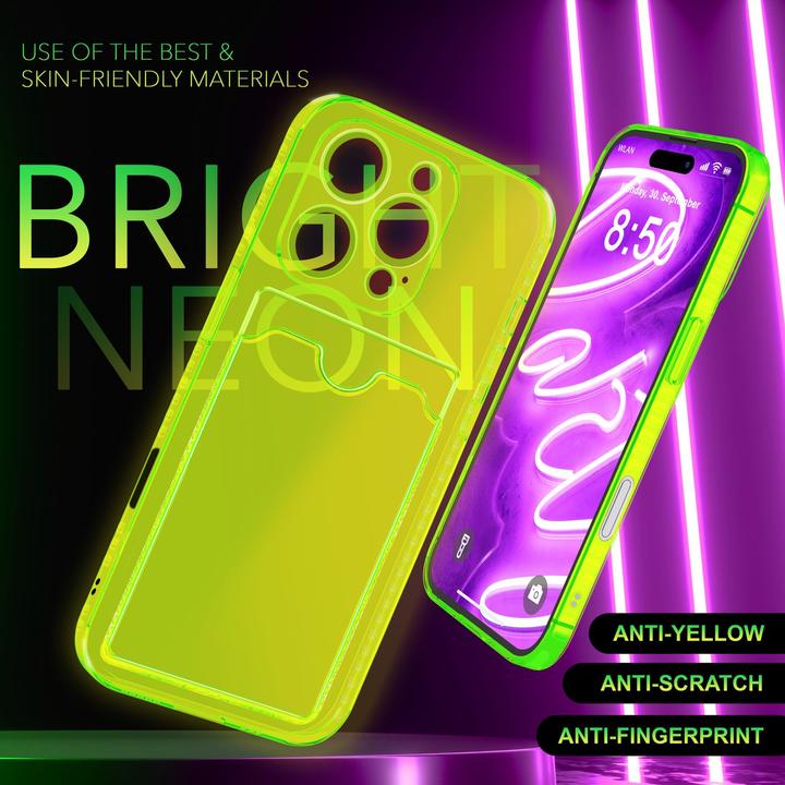 Produktbild Nalia Klar Transparente Neon Silikon Hülle Kartenhalter (Apple iPhone 16 Pro Max)