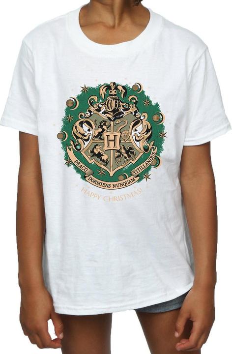 Actual product image Girls Christmas Wreath Cotton T-Shirt (152, 158)