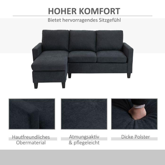 Immagine prodotto Swisshandel24 Divano ad angolo Divano in tessuto Set di divani ad angolo con chaise longue reversibile a L Grigio (Divano ad angolo)