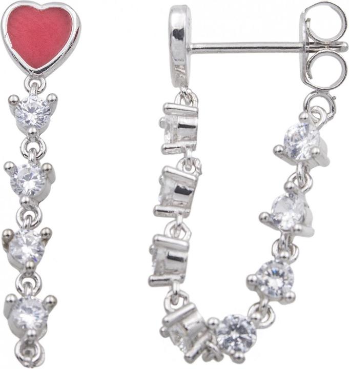 Passion Ohrringe Aus Rhodiiertem Silber – Zirkonia – Roter Lack – Herz (COU BIJOU, COU PIERRE 2)