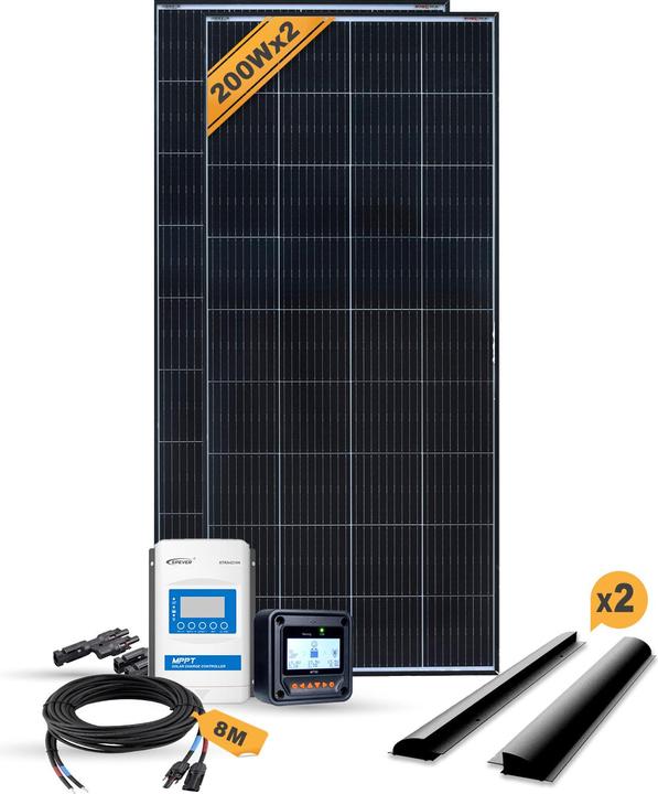 Produktbild Enjoy solar Wohnmobil Monokristallin Set - 400W/12V Basic (ALU schwarz) (200 W)