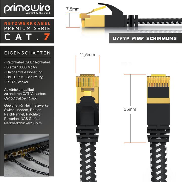 Immagine prodotto Primewire Cavo di rete CAT 7 con rivestimento in cotone piatto - cavo patch LAN - cavo dati - cavo a nastro (U/FTP, CAT7, 2 m)