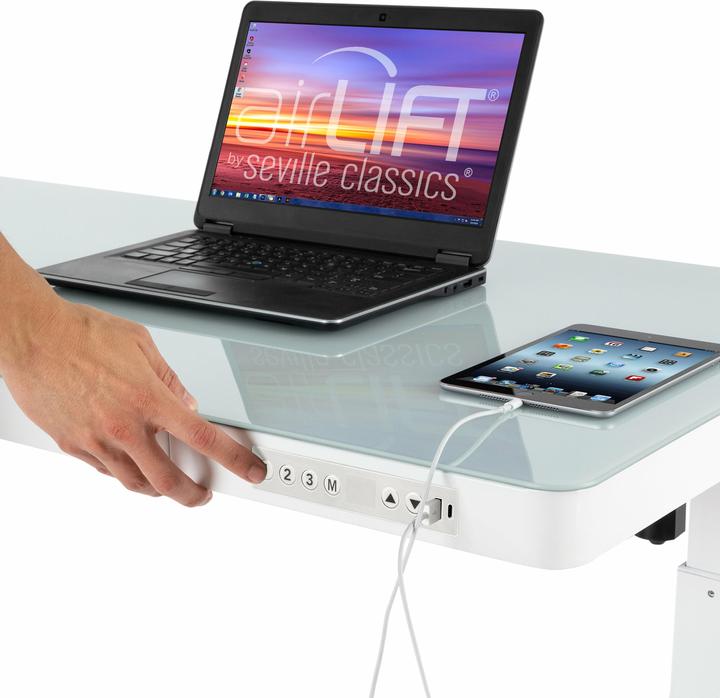 Image du produit Seville Classics Table haute Airlift 1.2 x 0.6 m, blanc, profondeur