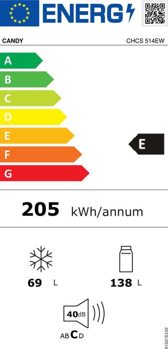 Energy Label Candy CHCS 514EW Fridge Freezer Free Installation 207 L E White (207 l)