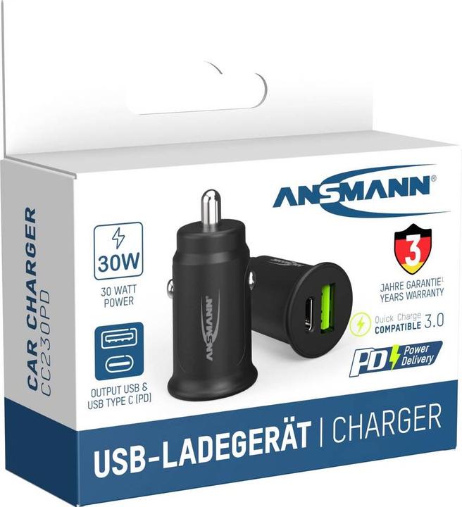 Produktbild Ansmann Ladegerät InCar Charger 12-24V DC/3000mA/30W/KFZ/USB/USBC/5V