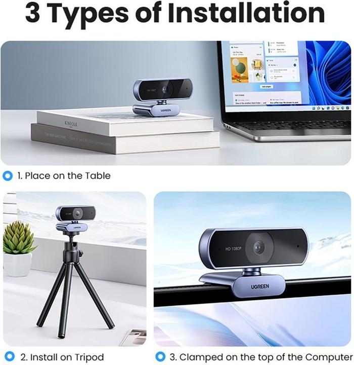 Produktbild Ugreen Kamera internetowa Kamera internetowa z mikrofonem 15728 USB (srebrna) (2.10 Mpx)