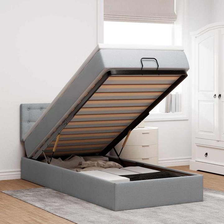 Produktbild VidaXL Ottoman-Bett mit Matratze Hellgrau 100x200 cm Stoff (100 x 200 cm)