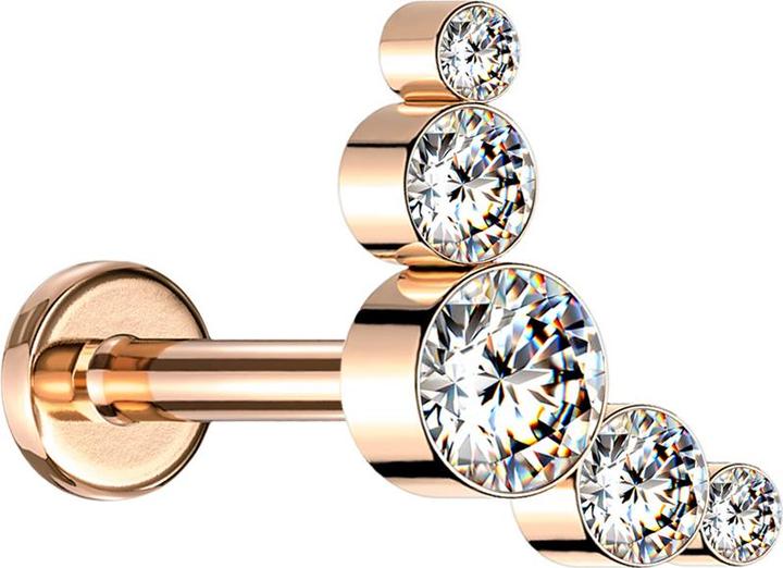 Produktbild Star Piercing Micro Labret Innengewinde rosegold fünf Kristalle silber (ohne Messing, Chirurgenstahl 316L)