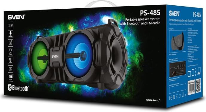 Produktbild Sven PS-485, juodas, power output 2x14W (RMS), Bluetooth, FM, USB, Micro SD, LED-display, lithium ba (Akkubetrieb, Stromversorgung über USB)
