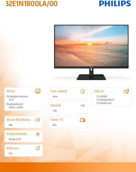 Actual product image Philips 32E1N1800LA (3840 x 2160 Pixels, 31.50")