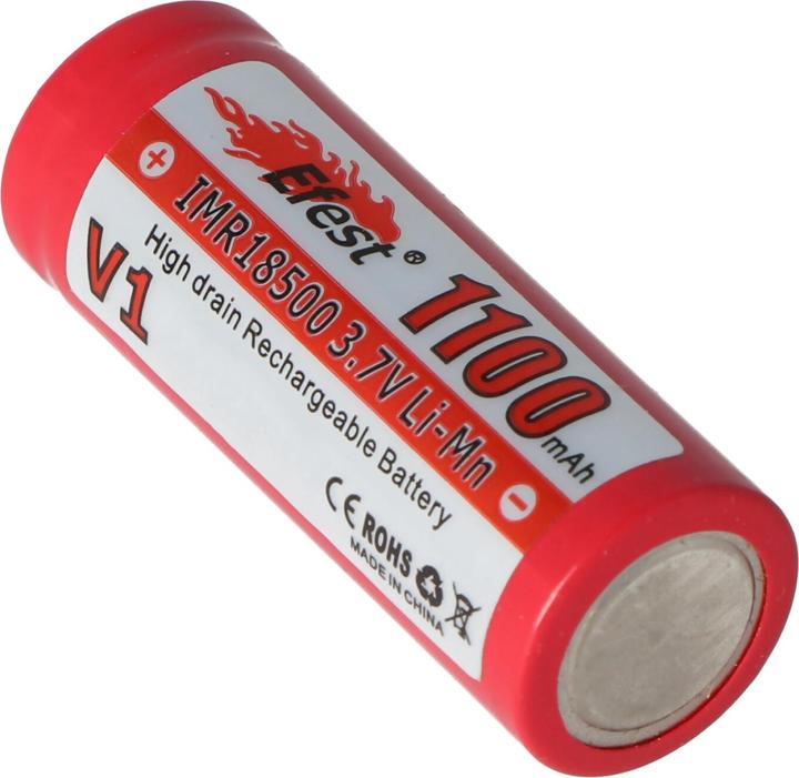 Actual product image Efest Battery IMR 18500 V1 - (plus pole flat) (1 pcs., 18500, 1100 mAh)