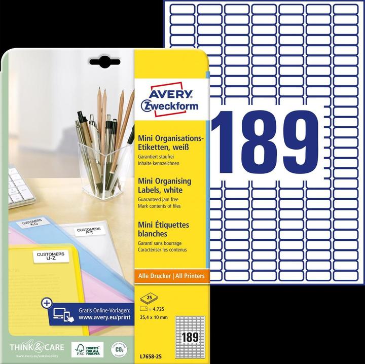 Actual product image Avery Mini organisation labels