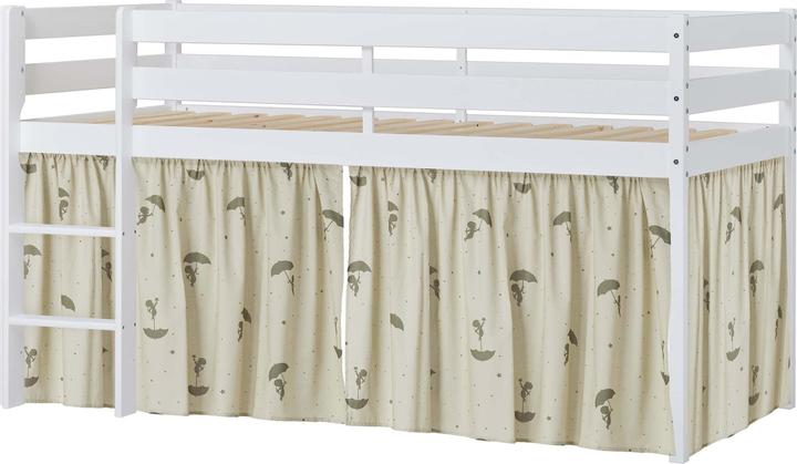 Hoppekids ECO Comfort halbhohes Bett 90x200 mit grünem Ole Lukoie Vorhang, Weiß (90 x 200 cm)