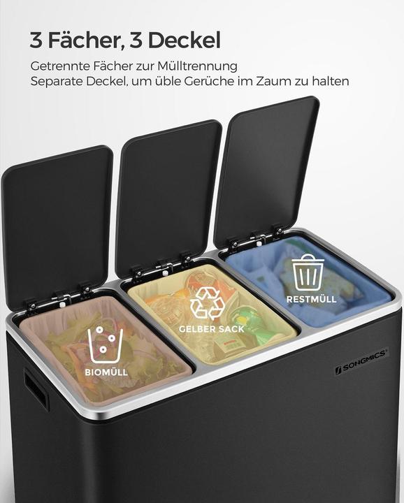Produktbild Songmics Mülltrenner 3 x 18,0 l schwarz (54 l)