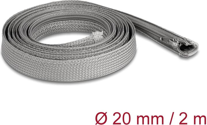 Produktbild Delock Geflechtschlauch mit Reissverschluss hitzebeständig 2 m x 20 mm grau (Kabelschlauch, 200 cm)