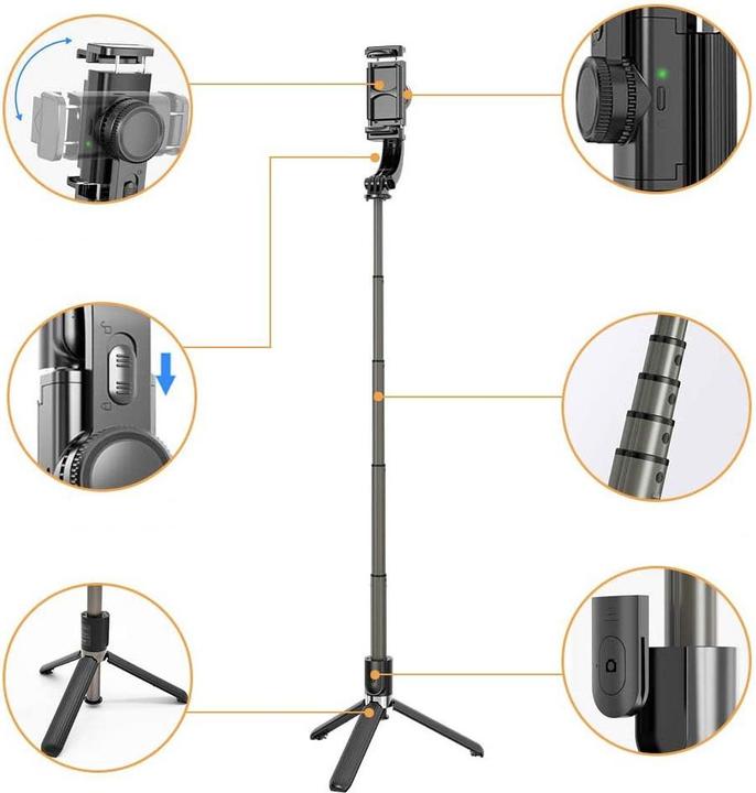 Immagine prodotto Apfelkiste Gimbal 1-Achsen Stabilisator Selfie Stick Tripod Dreibein Stativ Halterung (Smartphone)