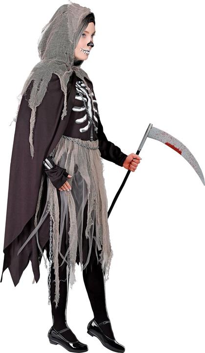Actual product image Widmann Sensegirl children's costume dress, tights and gloves with bone print, cape with hood, chains (140)