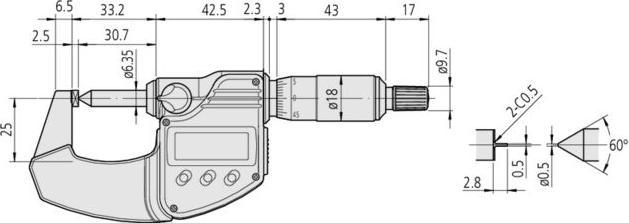 Actual product image Mitutoyo Digital outside micrometer with measuring tip, measuring range: 0-20 mm (mm)