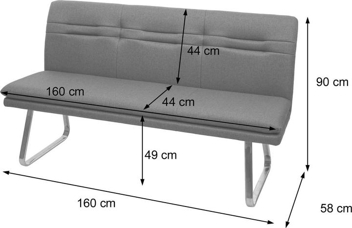 Produktbild Swisshandel24 Sitzbank, Esszimmerbank Bank Polsterbank, Rückenlehne Stoff/Textil Edelstahl gebürstet - grau 160cm (160 cm)
