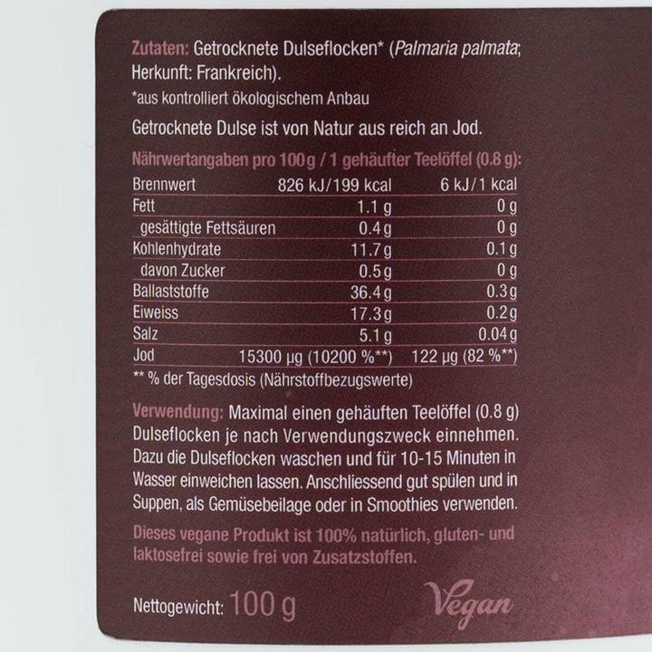 Valeurs nutritives et ingrédients Effective Nature Flocons de dulse (1 pièce(s), 100 g)