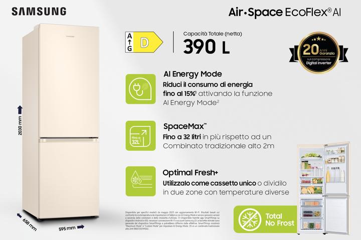 Immagine prodotto Samsung RB38C603DEL frigorifero Combinato EcoFlex AI Libera installazione con congelatore Wifi 2m 39 (390 l)