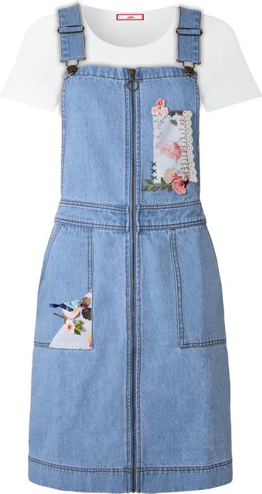 Actual product image Joe Browns Floral Zip-Front Denim Pinafore (38)