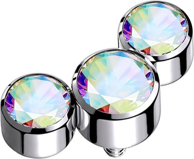 Image du produit Star Piercing Dermal Anchor argent trois cristaux multicolores (sans laiton, Titane G23)