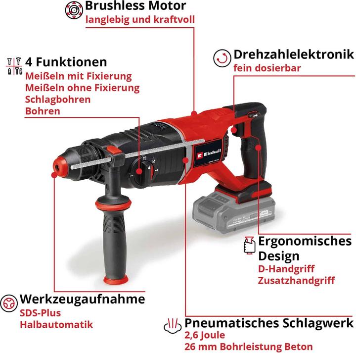 Produktbild Einhell TP-HD 18/26 D Li BL SDS-Plus-Akku-Bohrhammer 18V Li-Ion bürstenlos, ohne Akku, ohne Ladeger (Akkubetrieb)
