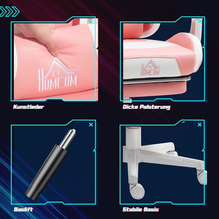 Produktbild Swisshandel24 Gaming Stuhl Ergonomischer Gamer Stuhl mit Lendenwirbelstütze, Fussstütze Rosa