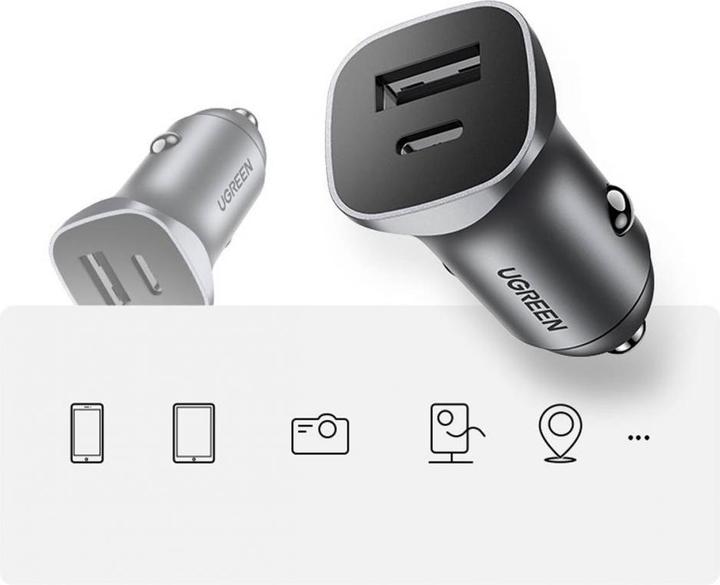 Produktbild Ugreen CD130 Car Charger, USB-A+PD 3.0, USB-C, QC3.0 30W (Grey)