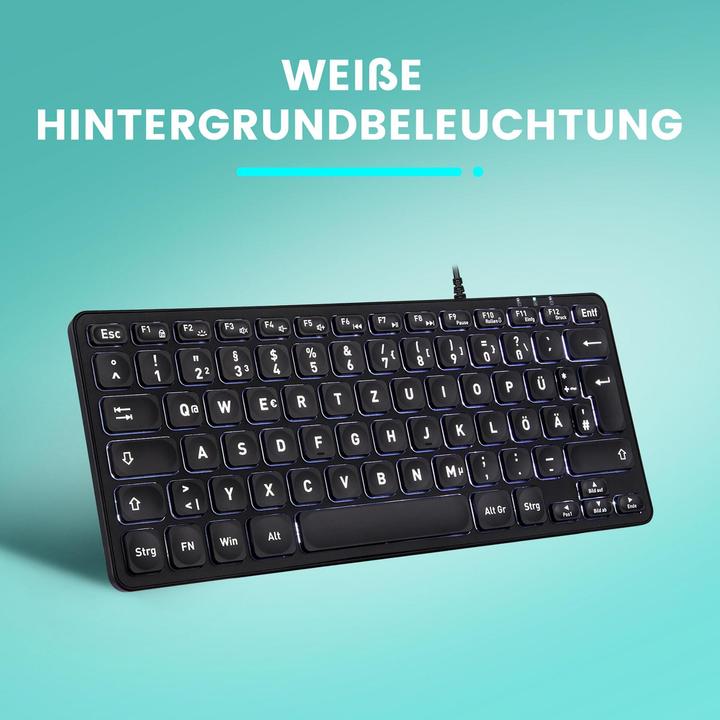 Actual product image Perixx PERIBOARD-332B DE, mini keyboard, USB wired, backlight, black (DE, Cable)
