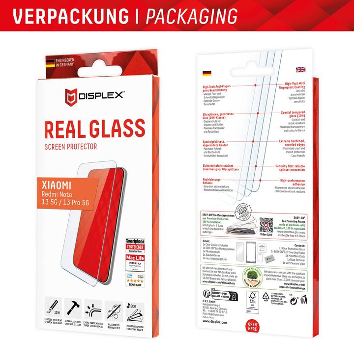 Actual product image Displex Real Glass, 2D Panzerglas (1 Piece, Xiaomi Redmi Note 13 5G, Xiaomi Redmi Note 13 Pro 5G)