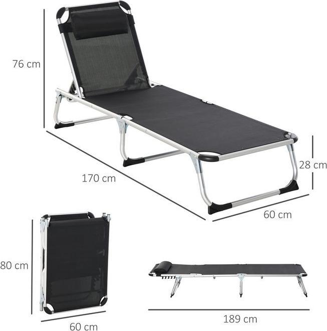 Actual product image Swisshandel24 Sun lounger Garden lounger Aluminium fabric lounger Relax lounger 5-way adjustable foldable (165 cm)