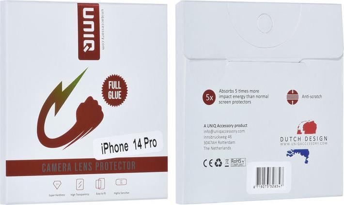 Immagine prodotto UNIQ Accessory Protezione fotocamera iPhone 14 Pro - Lente della fotocamera in vetro blindato 9H (1 Pezzo/i, Apple iPhone 14 Pro)