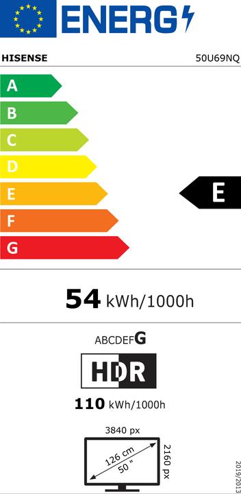 Etichetta energetica Hisense TV 50U69NQ U6 SERIES Smart TV 50 (50", Mini-LED, 4K, 2024)