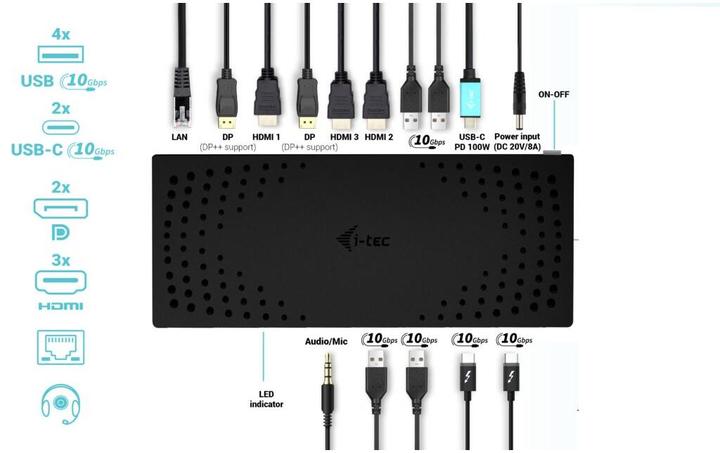 Image du produit i-tec Catriple4kdockpd2ch (USB-C, 13 Ports)