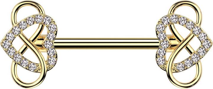 Image du produit Star Piercing Barbell vergoldet mit zwei Herz vergoldet Kristalle silber und Unendlichkeit (Acier chirurgical 316L, Laiton)