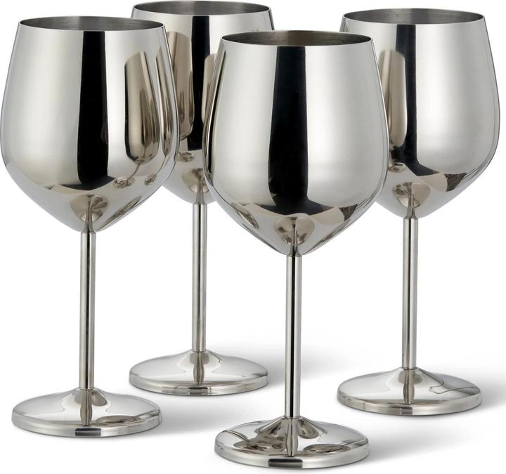 Produktbild Oak & Steel Edelstahl Weingläser Silber 4er-Set (50 cl, 4 Gläser, Weingläser Set)
