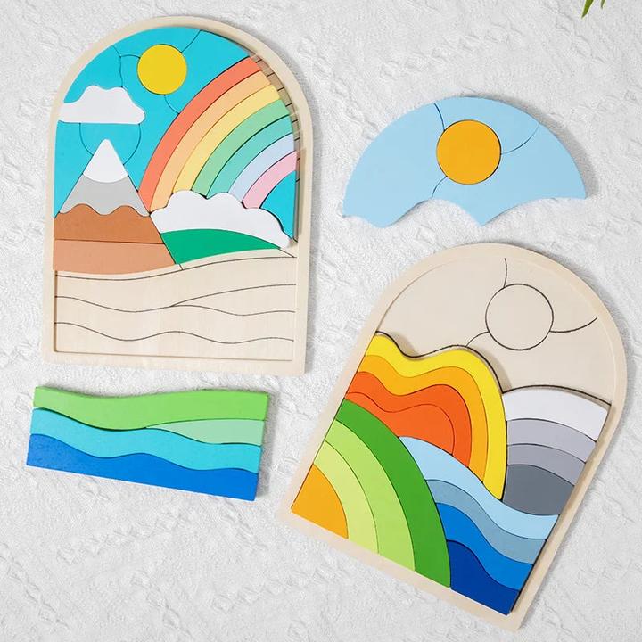 Produktbild Activity Board Hölzerne Regenbogen-Blöcke Puzzle Regenbogen unregelmässige Puzzles Form und Farbe kognitives