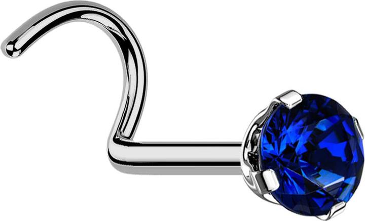 Star Piercing Nasenstecker gebogen silber runder Kristall dunkelblau gefasst (ohne Messing, Titan G23)
