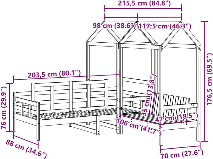 Actual product image VidaXL Day bed and bench with roof (90 x 200 cm)