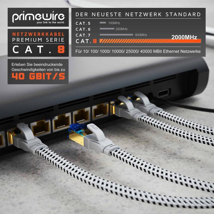 Produktbild Primewire CAT 8 Netzwerkkabel Flach Baumwollmantel - LAN Patchkabel Datenkabel - Flachbandkabel - Verlegekabel (U/FTP, CAT8.1, 0.25 m)