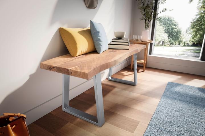 Produktbild FineBuy Garderobenbank Sitzbank Akazie Massivholz 120 cm Baumkante Flurbank (120 cm)