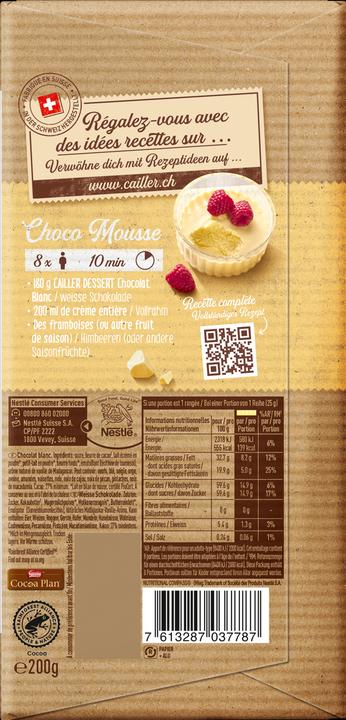 Image du produit Cailler Dessert Tablette Chocolat Blanc (200 g)
