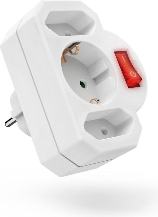 Produktbild Hama Steckdosenadapter 3-fach, 1x Schutzkontakt, 2x Euro, Schalter, Weiss (CEE 7/16, 3 x)