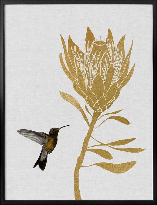 Actual product image Trenddeko Orara Studio - Hummingbird and Flower - golden flower (24 x 30 cm)