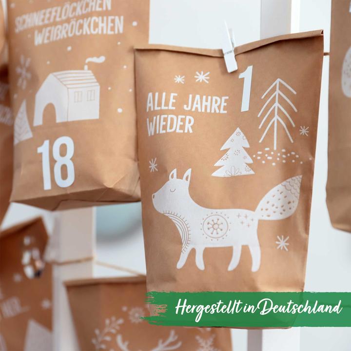 Immagine prodotto Papierdrachen Calendario dell'Avvento craft set 24 sacchetti stampati (marrone)