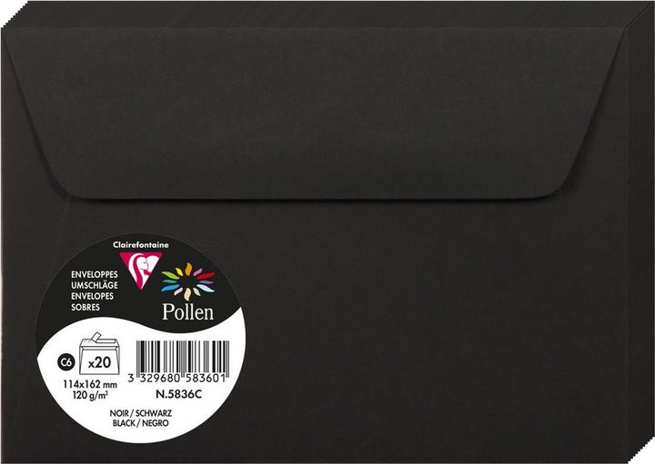 Image du produit Clairefontaine Pollen by Enveloppe C6, noire (C6, 20 x)